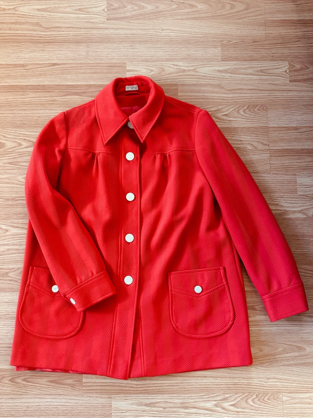 Vintage 60s mad men twiggy style mod red peacoat jacket w white buttons sz 13
